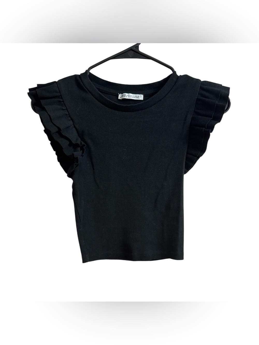 Zara Black Ruffle Sleeve Tee